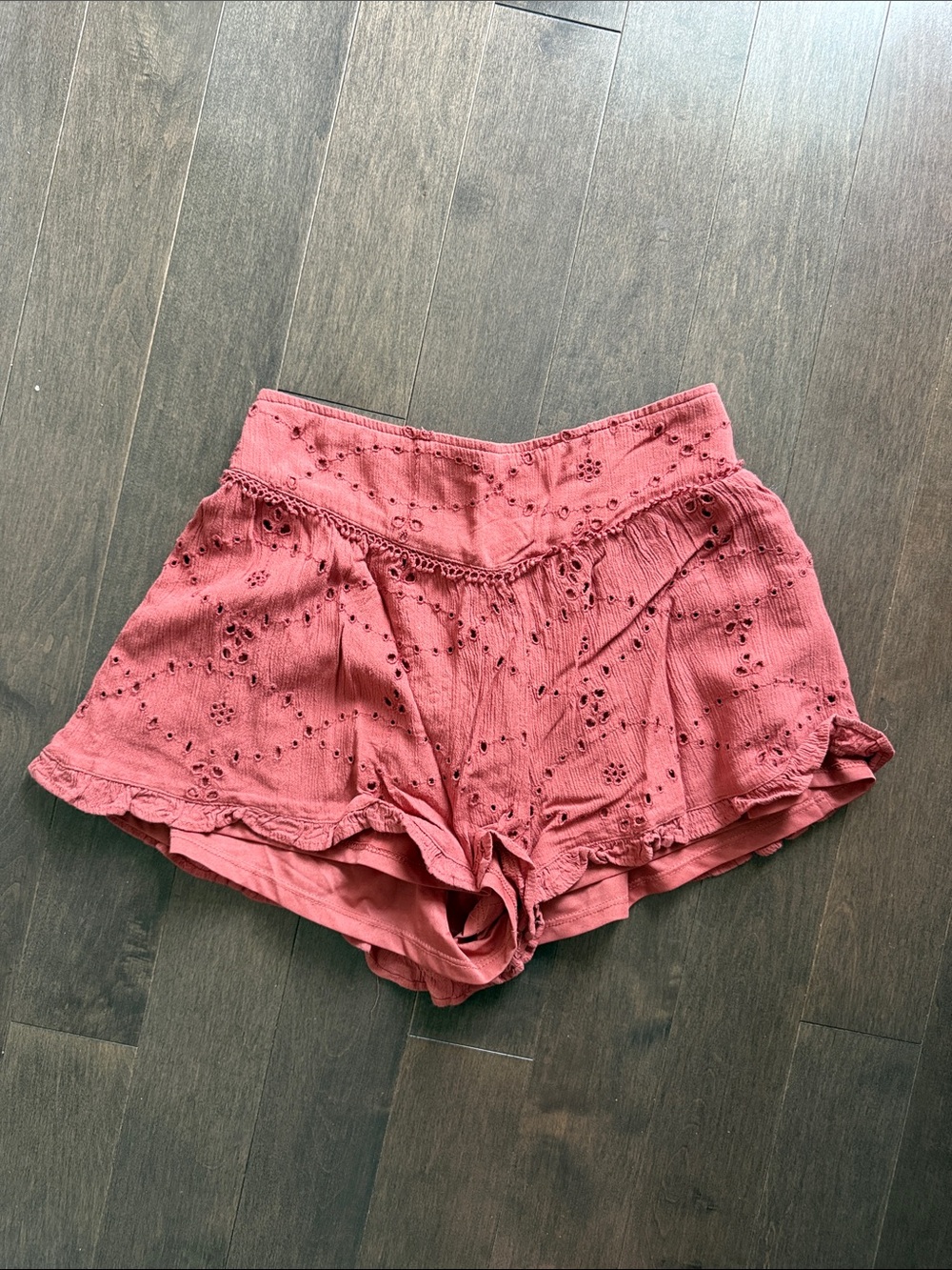 American Eagle Outfitters Dusty Rose Eyelet Ruffle Shorts